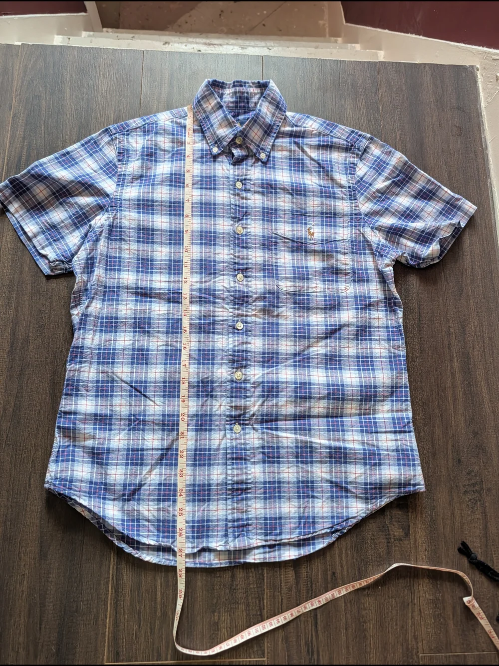 Polo by Ralph Lauren Blue Plaid Short-Sleeve Button-Down Oxford Mens Shirt S